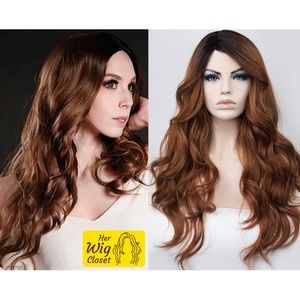 30" Side Part Caramel Wavy Wig with monotop| Aimee